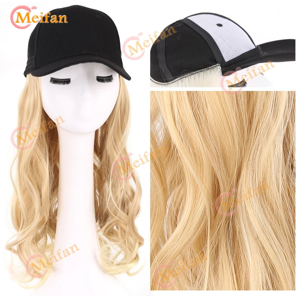 MEIFAN Synthetic Fluffy Wave Curly Natural Hair with Hat Baseball Cap Naturally Connect Adjustable Trucker Hat Wig