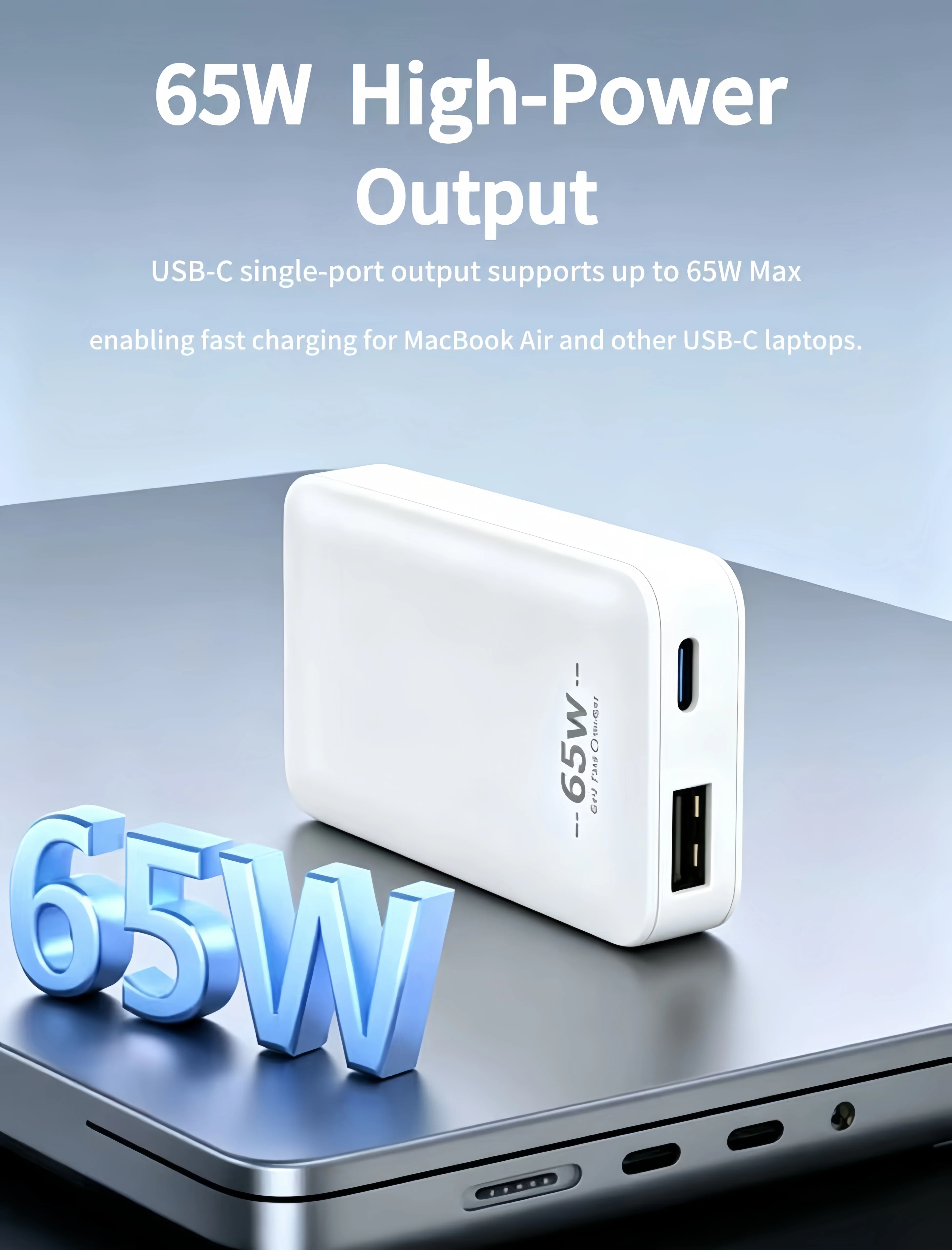 65W GaN Dual Port Ultra Thin Charger, Fast USB C Charging Block for MacBook iPhone Samsung Galaxy, Compact Travel Wall Adapter