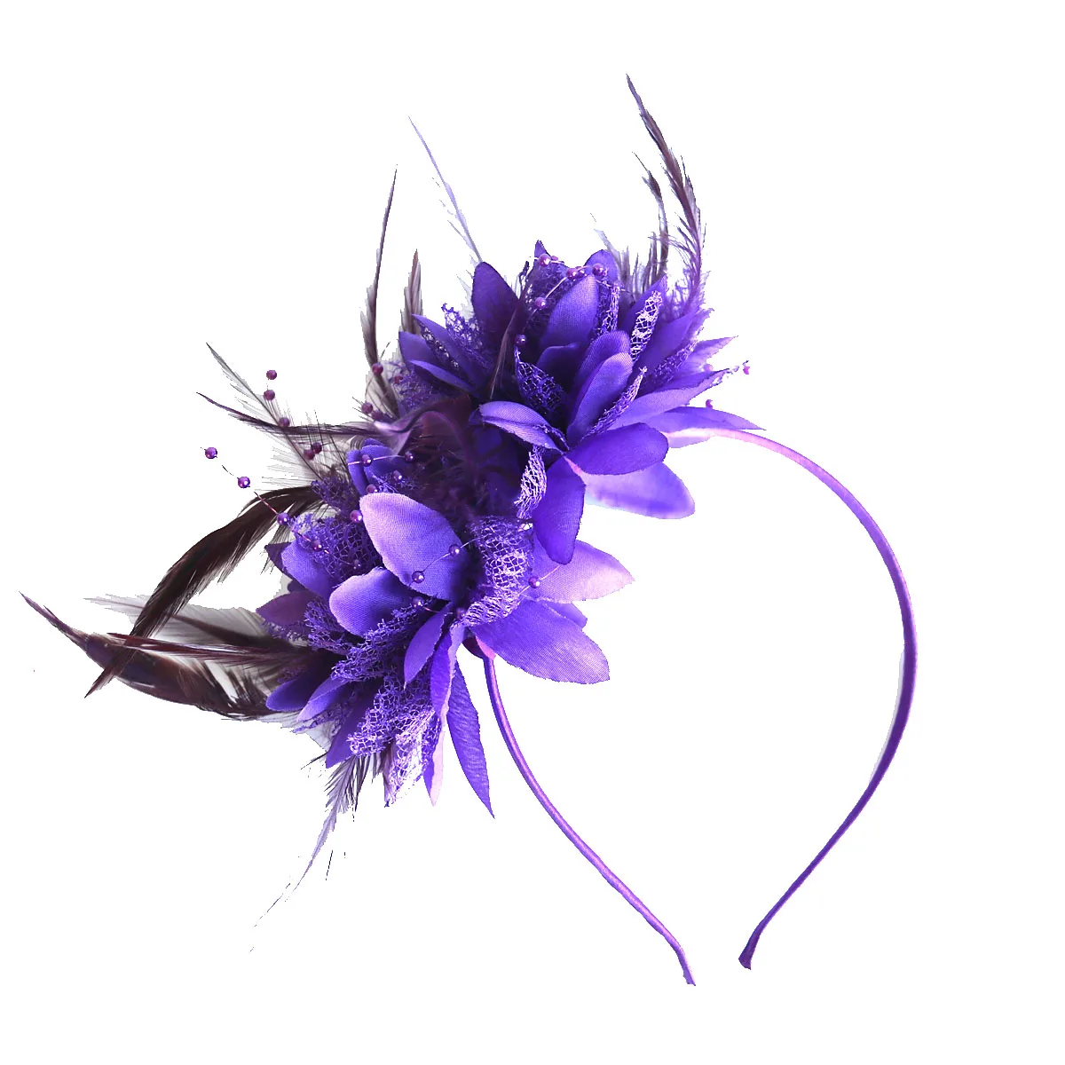 Elegant Wedding Feather Flowers Headband Hair Fascinators Headdress for Woman Kenta Derby Cocktail Party Headband Accessories