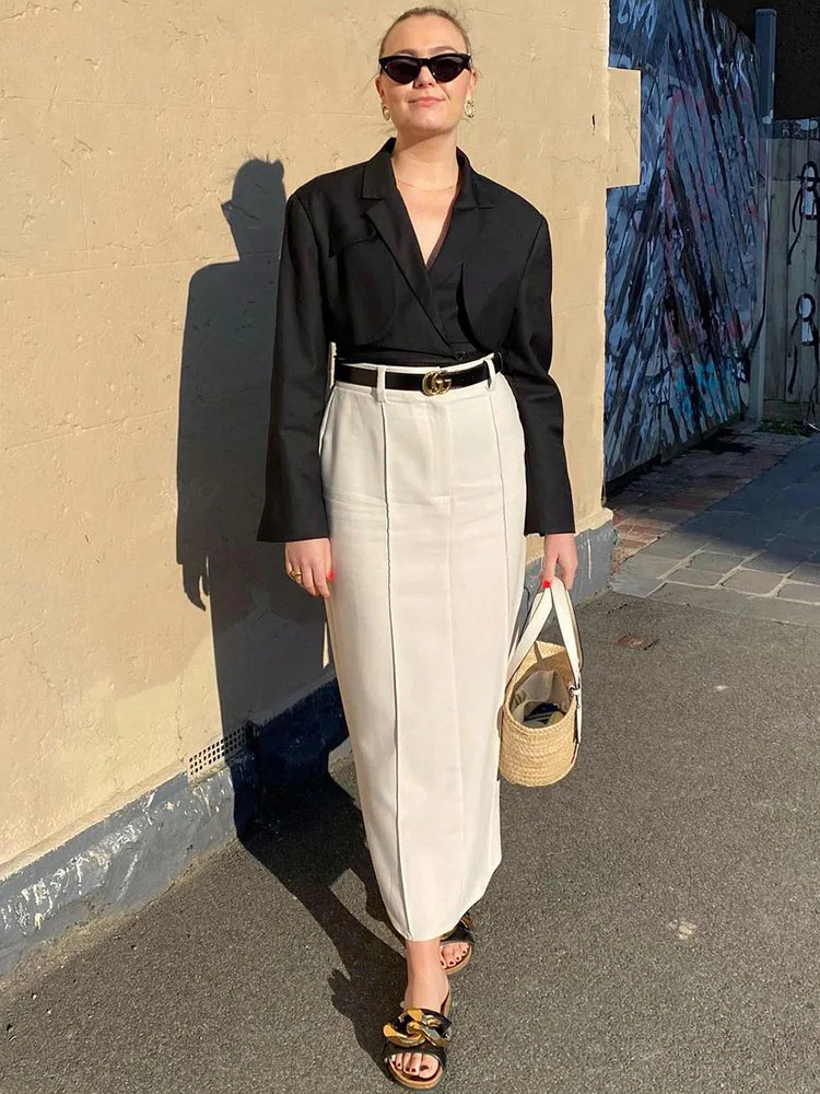 

TARUXY Pleated Split Maxi Skirts For Women Trendy Summer Loose High Waist Skirt Women's Street Casual Long Skirts Femme 2023 New