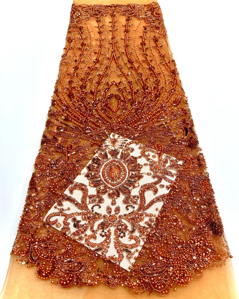 

African 2025 Beaded Purple Lace Fabric French 5 Yards Tulle Mesh Sequins Embroidered Lace Fabrics Weddings Party Dress