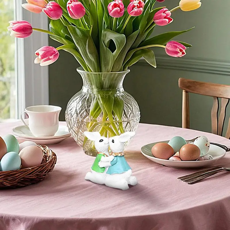 

Фигурка кролика, скульптура пары кролика, домашний декор, садовые скульптуры и статуи, мультяшная фигурка животного, художественный интерьерный стол