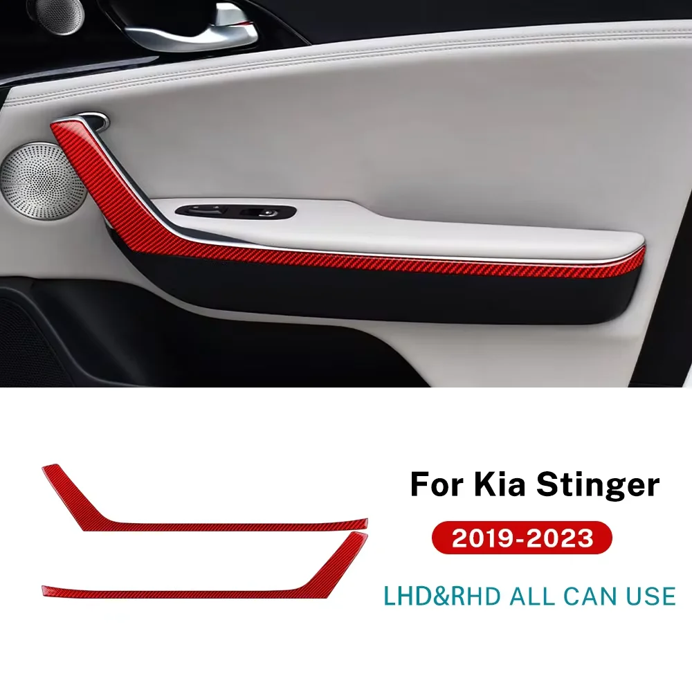 LHD RHD Real Soft Carbon Fiber Sticker For Kia Stinger 2019 2020 2021 2022 2023 Car Door Handle Panel Interior Trim Accessories