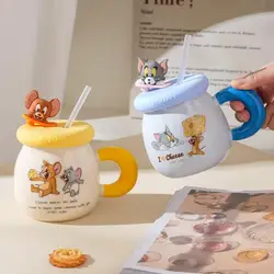 500Ml Anime Tom and Jerry Ceramic Mug with Lid Milk Coffee Cup Couple Water Cup Children Birthday Gift Christmas Gift For Girls