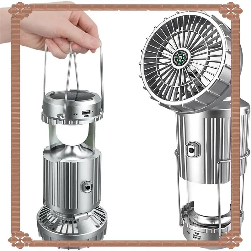 

24-Hour Delivery Solar Camping Fan With Lantern Foldable USB Rechargeable Solar Power Emergency Hanging Light For Outdoor Tent