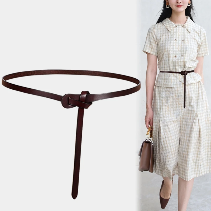 

Knotted Thin Belt Women's Genuine Leather Thin Belt Dress Coat Decorative Girdle Waistband