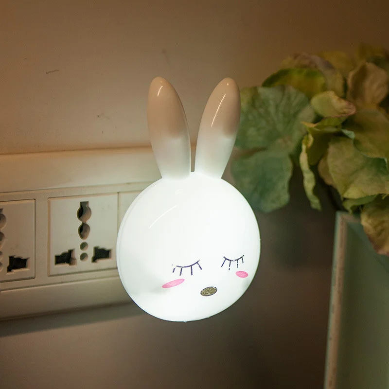 LED 만화 귀여운 토끼 야간 램프 스위치 온 오프 벽 조명, AC110-220V 미국 플러그 침대 옆 램프, 어린이 아기 선물, 3 색