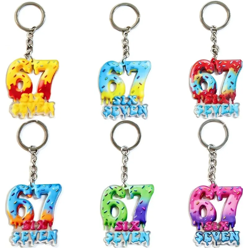 6Pcs 67 Six Seven Keychains, Funny 6 7 Meme Party Favors Charm Backpack Bag Accessory, Birthday Gift for Friends (2D Flat)