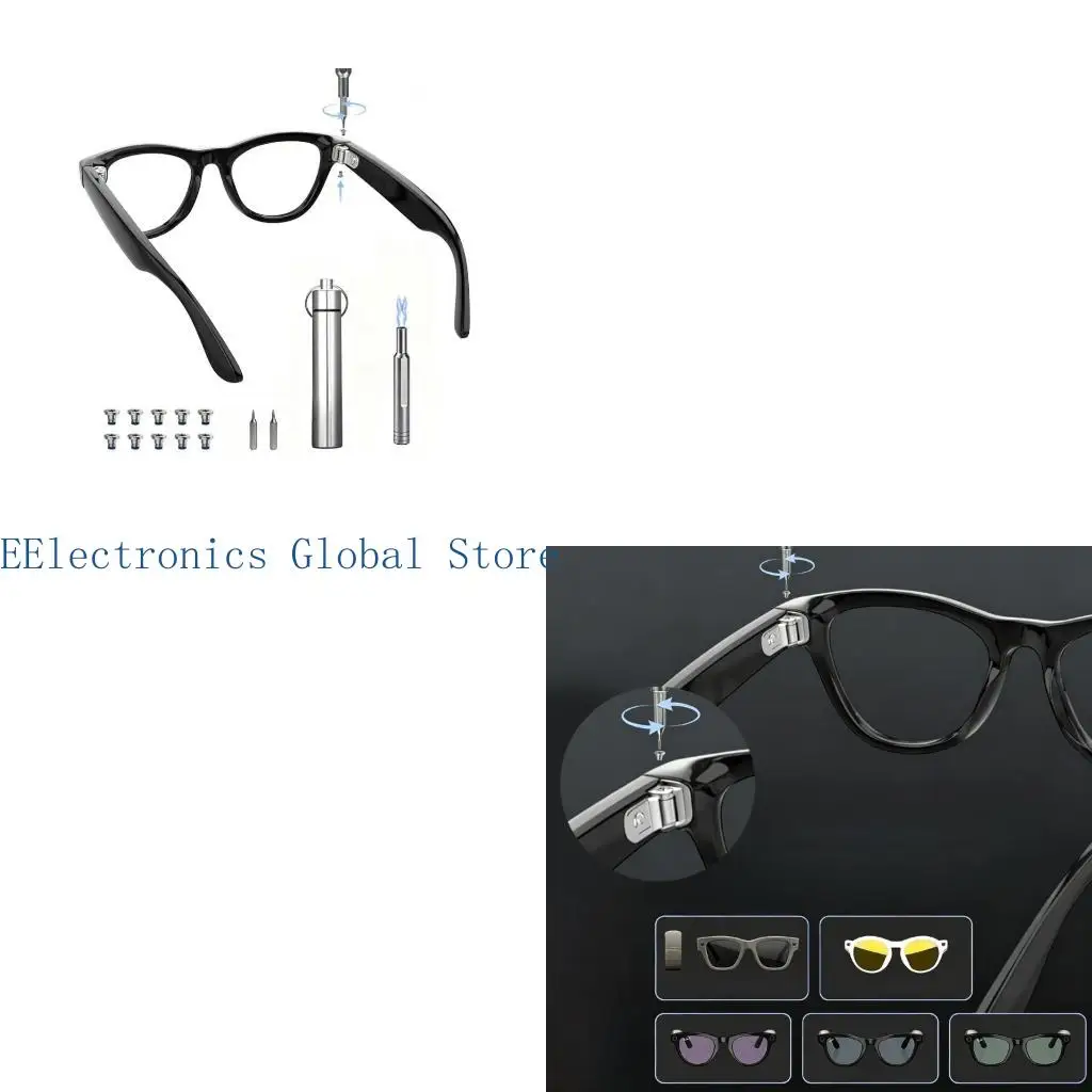 462B Glasses Screw Replacement Kit for Side Arm Maintenance, 10 Spare Screws, Magnetic Mini Driver, 2 Heads and Metal Tube for