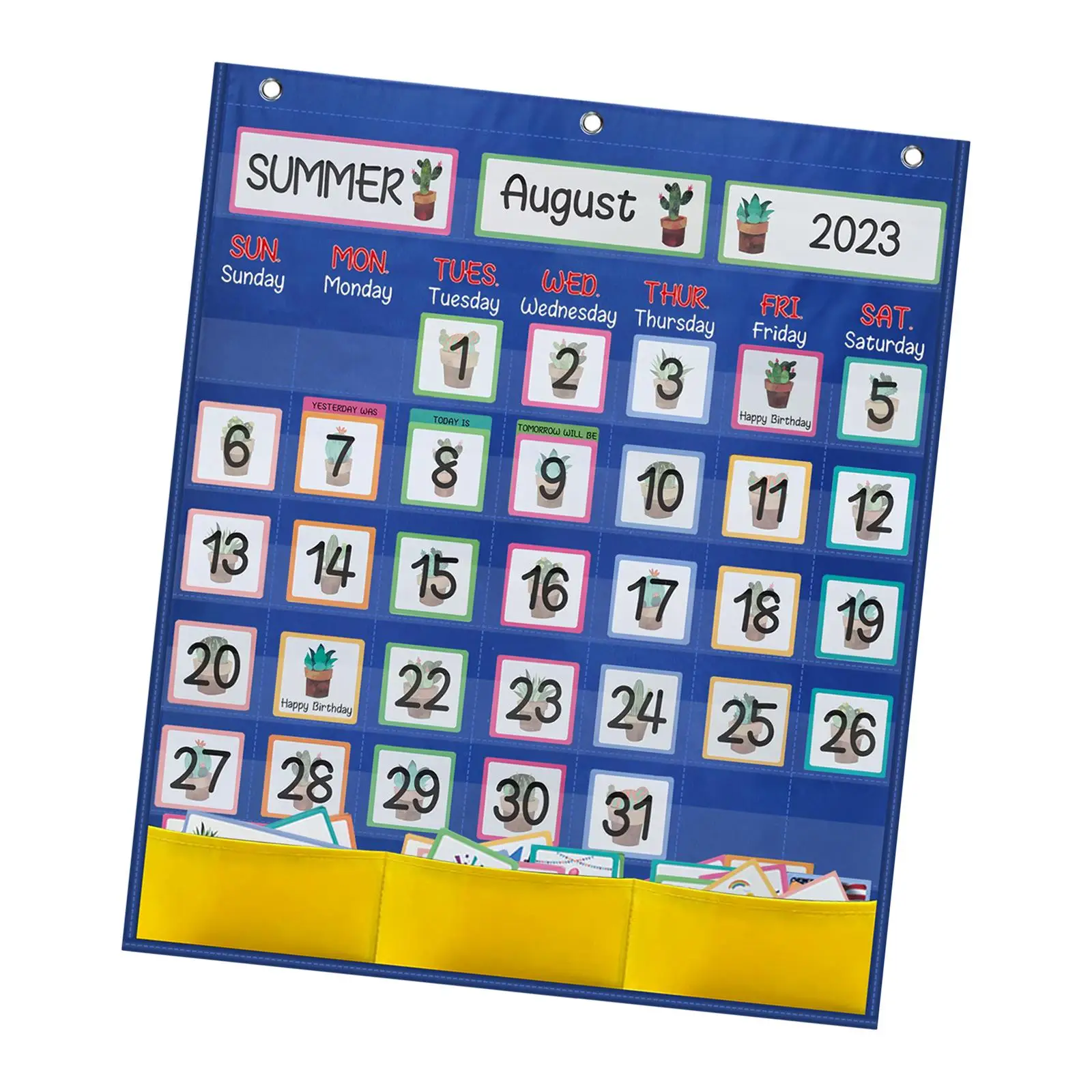 Monthly Calendar Pocket Chart Weekly Calendar with 89 Cards, 3 Hooks for