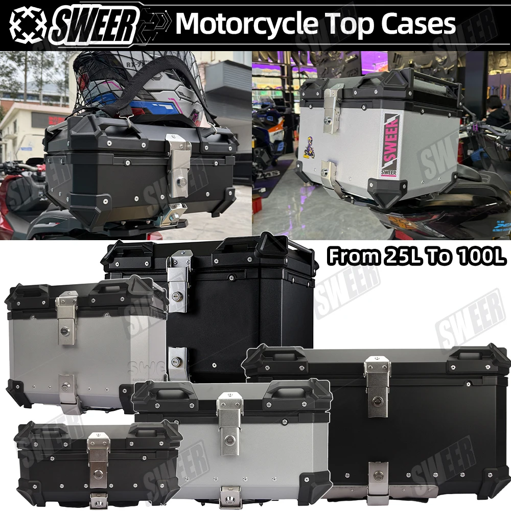 Motorcycle Top Case Universal Rear Storage Box 25L-100L Waterproof Luggage Tail Box Helmet Storage Box For Most Motorcycles