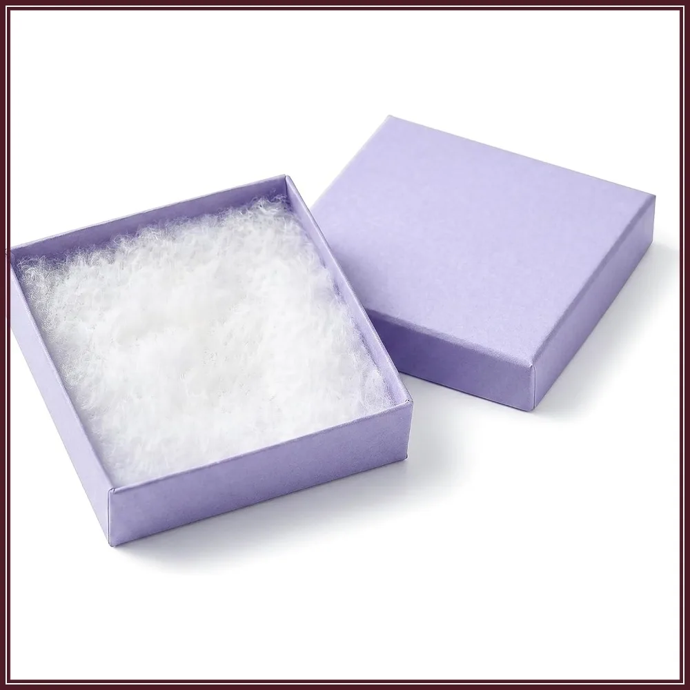 

100 Pack Kraft Paper Jewelry Boxes with Cotton Fill - Light Lavender 3.5x3.5x1 Inch