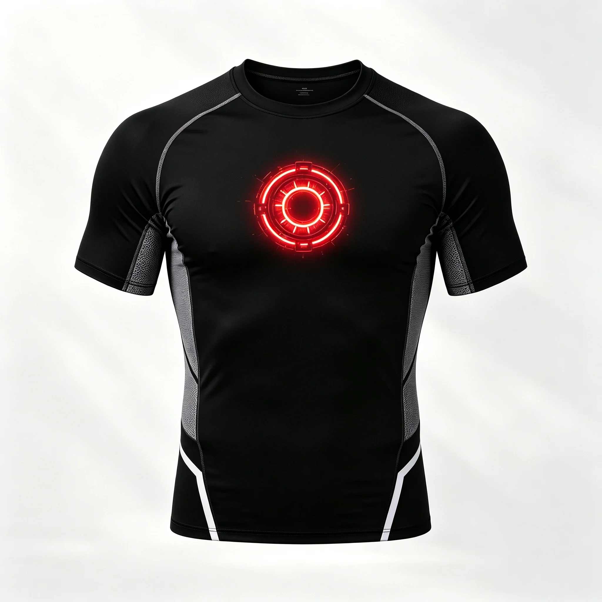 Men Quick Dry Compression Shirt Red Glow Arc Reactor Print, Athletic Fitness Gym Running Training Short Sleeve Tactical Tee