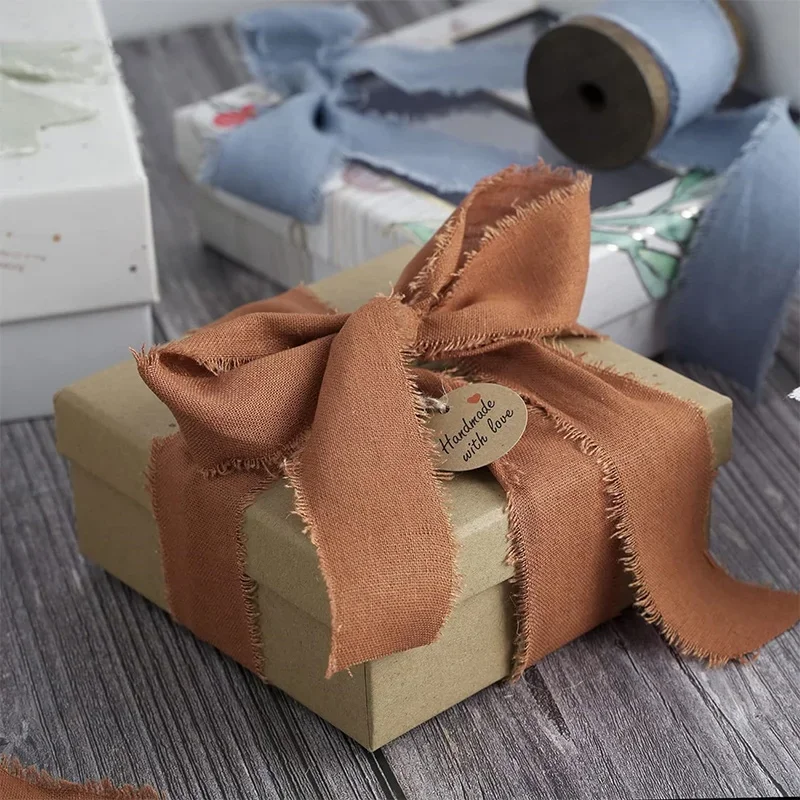 Green Ribbon Pure Cotton Hand Torn Raw Edge DIY Gift Box Packaging Greeting Card Decoration Bride Hand Stick Flower Tie Ribbon