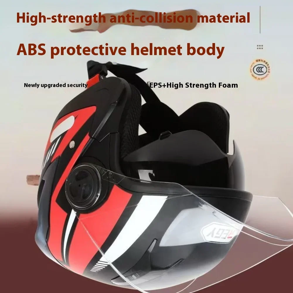 Motorcycle Helmet Ultralight Adjustable Sun-resistant Rainproof Anti-fog Dual Lens Open Face Men Women Scooter 3/4 Half Helmet