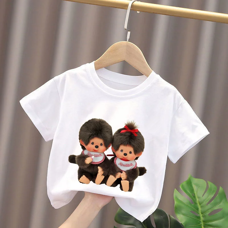 Camisetas Monchhichi para niños, camisetas con figuras de Anime para niños y niñas, camisetas de manga corta con dibujos animados, camisetas para niños, ropa de verano para bebés, regalo