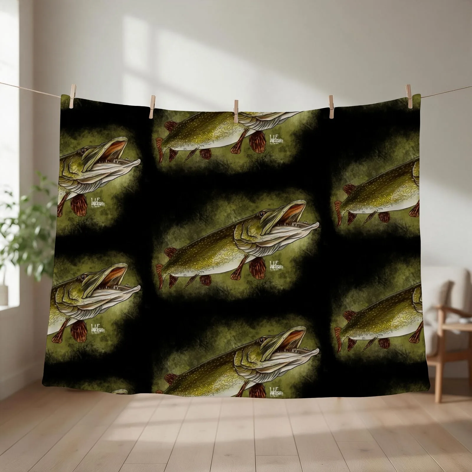 Open mouth pike Throw Blanket couch cozy soft plush fuzzy picnic outdoor blanket