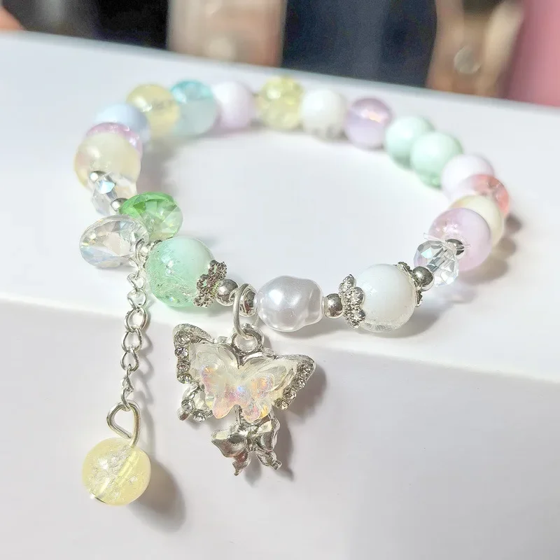 Pulsera con cubierta de leche de cristal con forma de mariposa, pulseras de estilo fresco para novias y estudiantes, joyería para amigos, cadena de cuentas de regalo