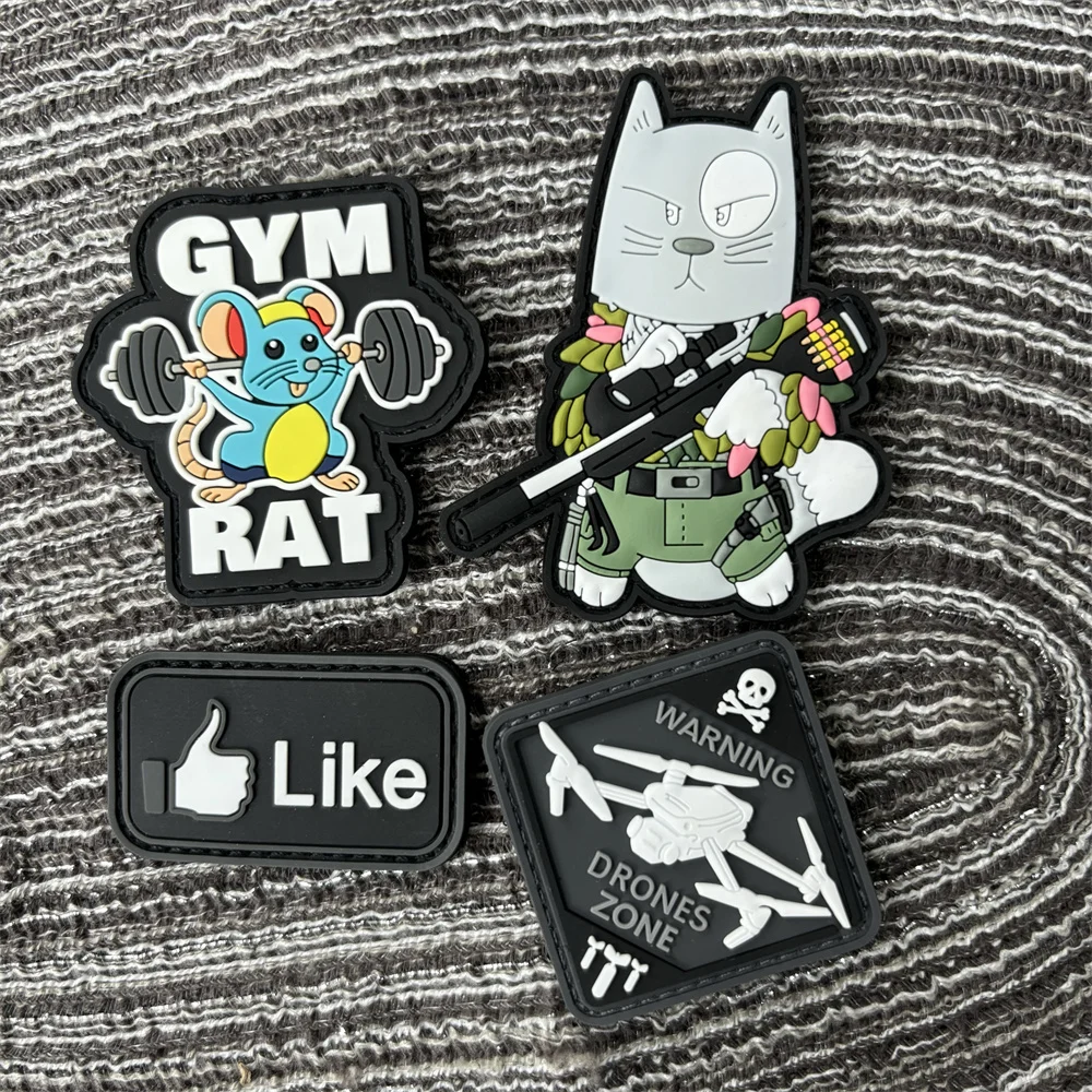 Cartoon 3D PVC Patch on Clothes Cute Animal Morale Badge Military Tactical Patches Backpack Hook and Loop Stickers