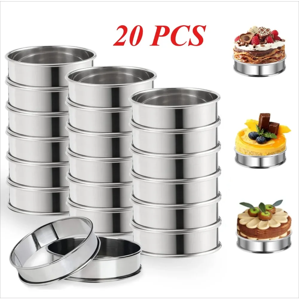 20PCS Stainless Steel Round Muffin Rings DIY Burger Fruit Pie Cake Egg Pancake E Muffin Mold for Food Making Kitchen Accessory