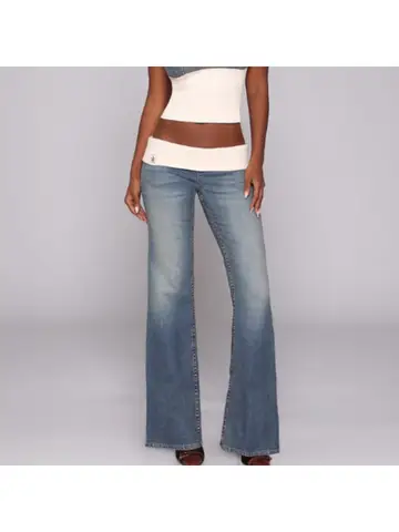 Koreanischen Stil Mode Gewaschen Blau Gummiband Design Schlank Ausgestelltes Jeans frauen Y2K Neue Harajuku Gothic Casual Joker Straße Tragen