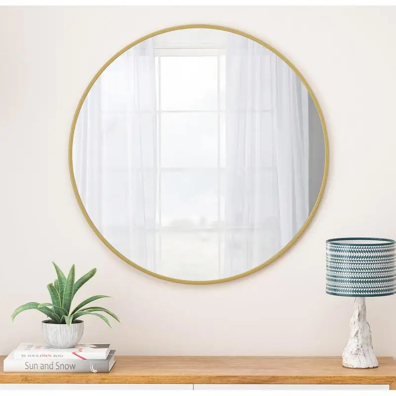 

36 Inch Gold Round Wall Mirror, Metal Framed Circular Vanity Mirror for Bathroom, Living Room, and Bedroom Décor