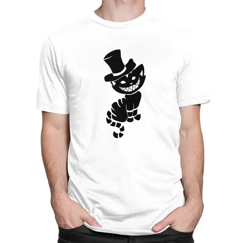 Alice In Wonderland Tshirt for Men Short Sleeved Print T Shirt Classic Halloween Cheshire Cat T-shirts 100% Cotton Tee Tops Gift