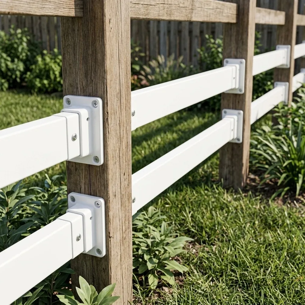 Vinyl Fence Rail Brackets Designed for Compatibility with Garden Porch Grids and Standard Residential Vinyl Barrier Systems