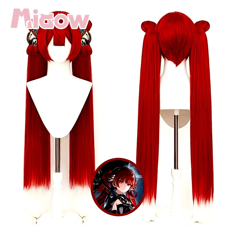 Game Wuthering Waves Suoming Cosplay Wig Red‑White Gradient Double Ponytail Wig with Buns for Halloween Cosplay Party