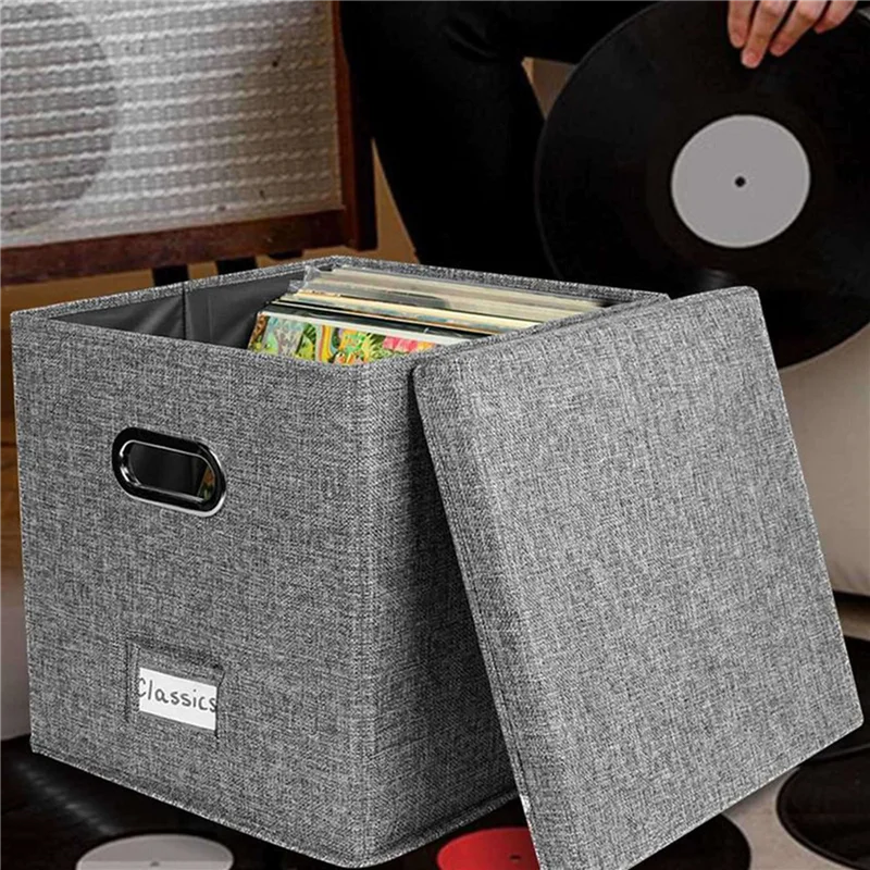 

ABNO-2X Vinyl Record Storage Box With Lid And Handles, LP Record Organizer, Stylish Home Decor, Protective Album Holder