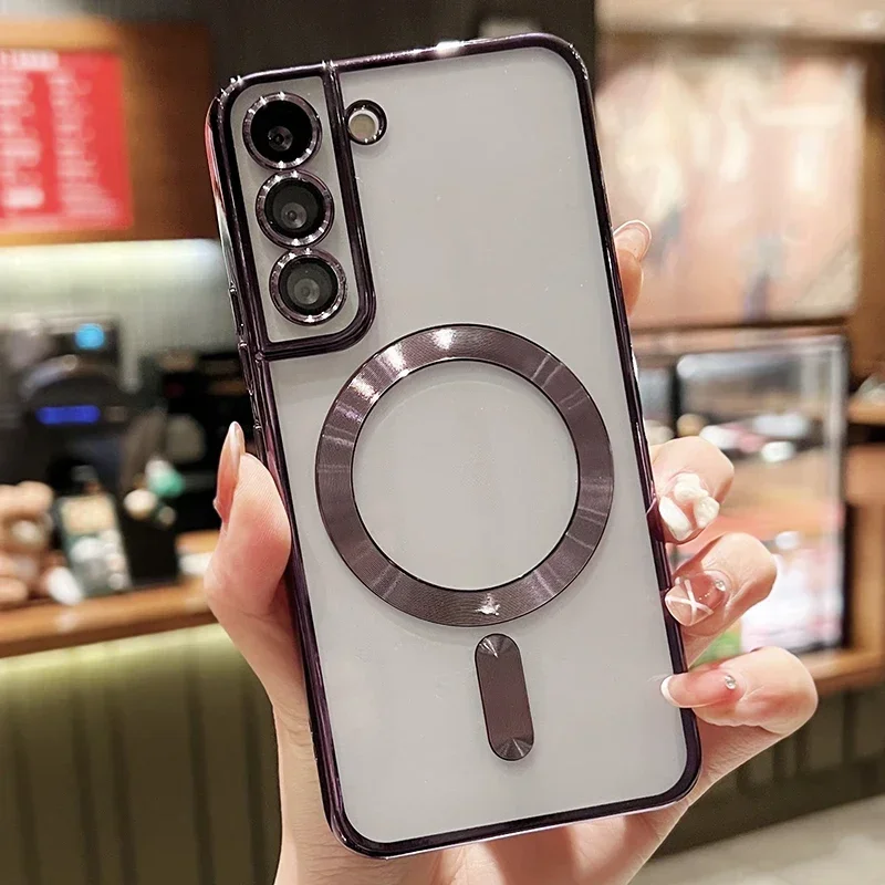 

Luxury Plating Clear Magnetic For Magsafe Wireless Charge Case For Samsung Galaxy S20 S21 S22 S23 S24 Ultra Plus Silicone Cover