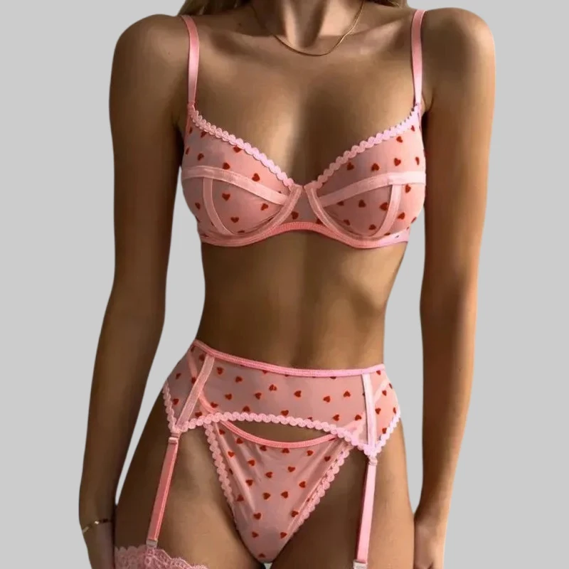 

Tornova Cute Sexy Lingerie Panty Garters 3PCS Patchwork Slim Backless Women Delicate Romantic Pure Desire Intimate Underwear Set