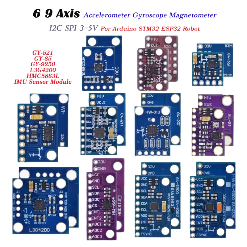 GY‑521 GY‑85 GY‑9250 L3G4200 HMC5883L IMU Sensor Module 6 9 Axis Accelerometer Gyroscope Magnetometer I2C SPI 3‑5V
