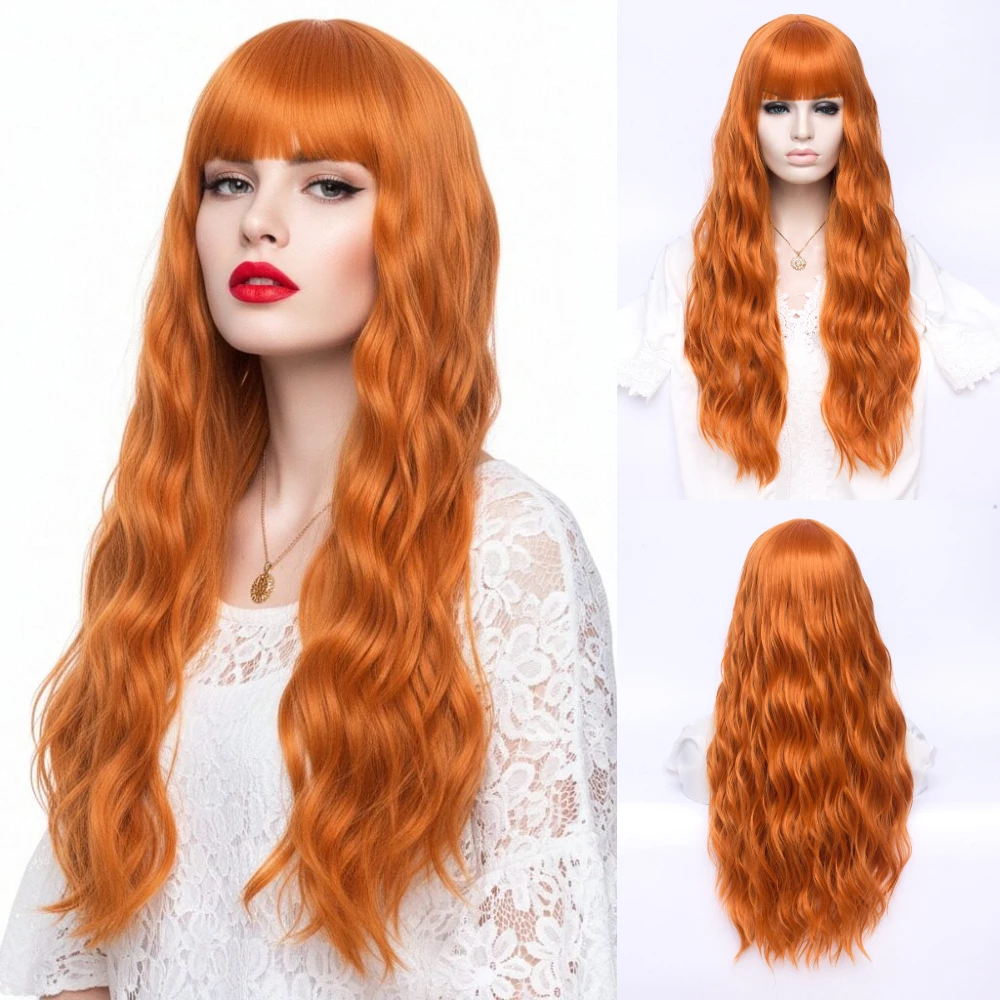 

Women's Long Wavy Synthetic Hair Orange Wig Heat Resistant for Lolita Halloween Cosplay