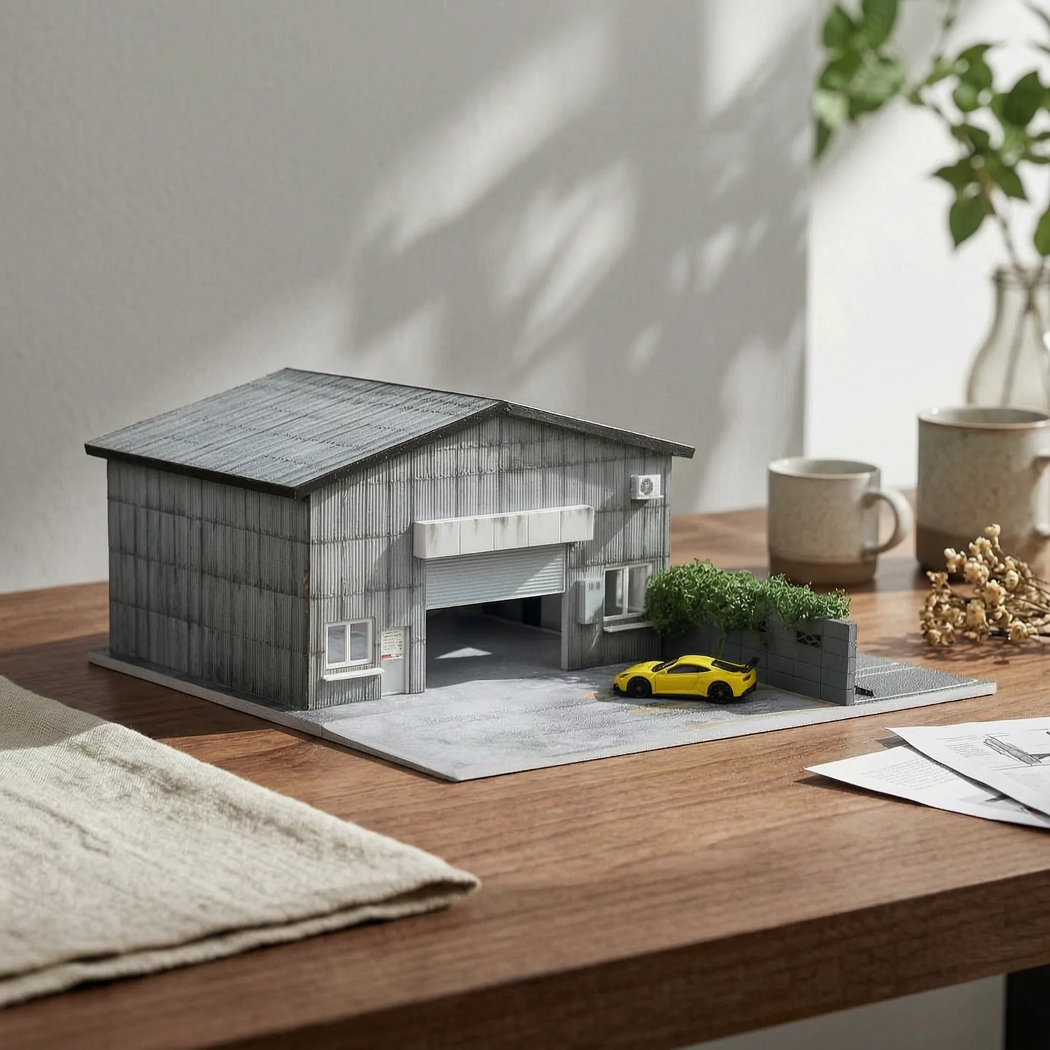 

Factory Building Model 1:64 Scale Industrial Scene Model Architectural Reproduction PVC Base Corrugated Roof for Display