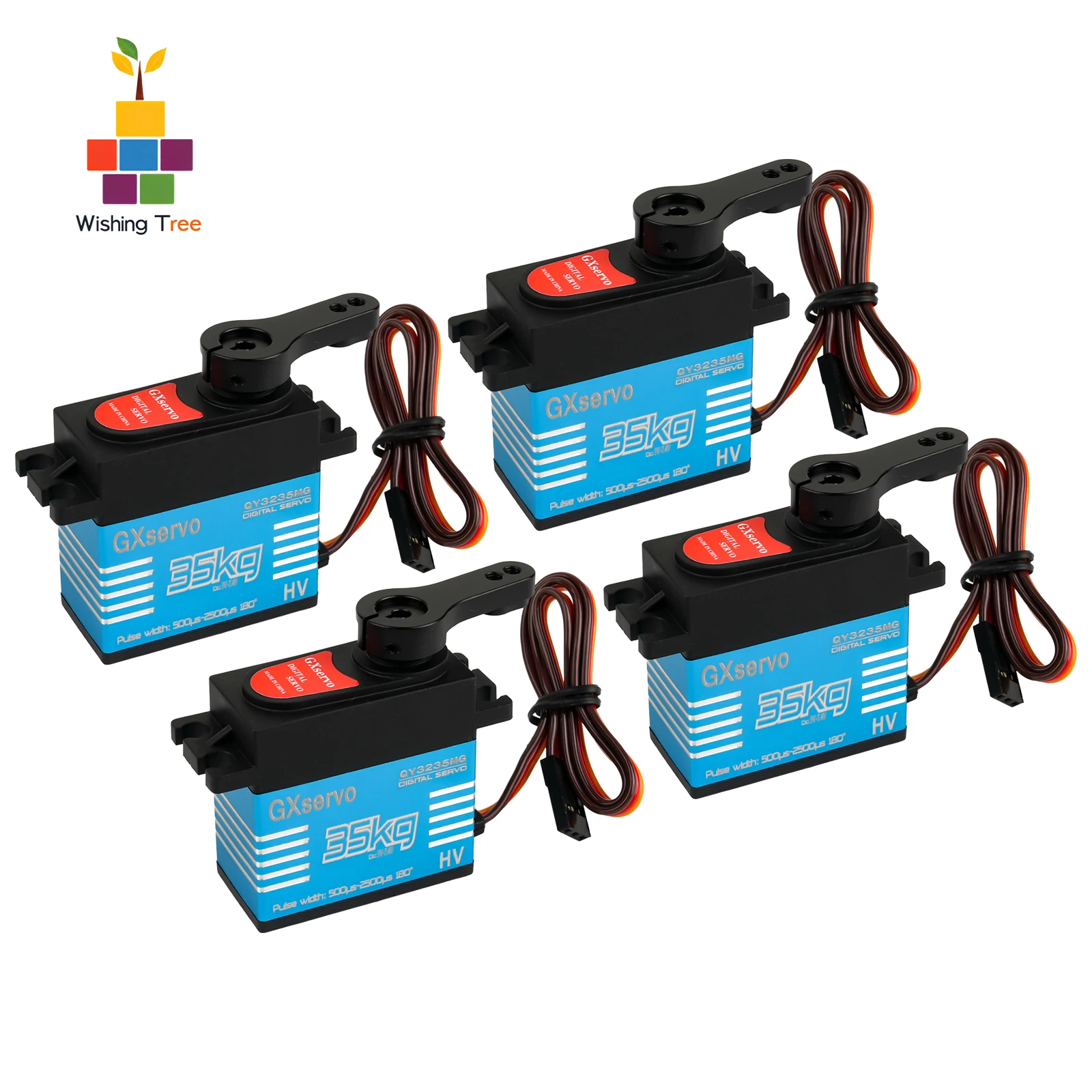 

GXservo 4 шт., 35 кг, цифровой сервопривод с высоким крутящим моментом 180 ° 270 ° Угловая металлическая шестерня для двигателя 1/8 1/10 RC автомобиля, лодки и грузовика