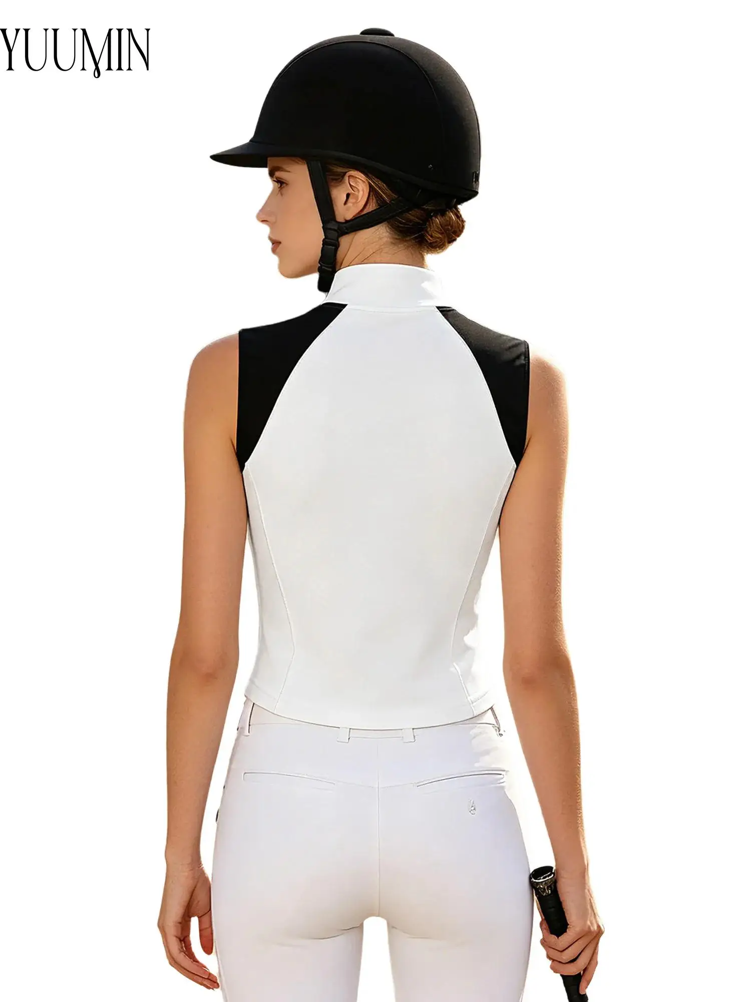 Women Tennis Golf Riding Sports Top Zip Up Stand Collar Sleeveless Equestrian Top Quick Dry Breathable Stretchy Lightweight