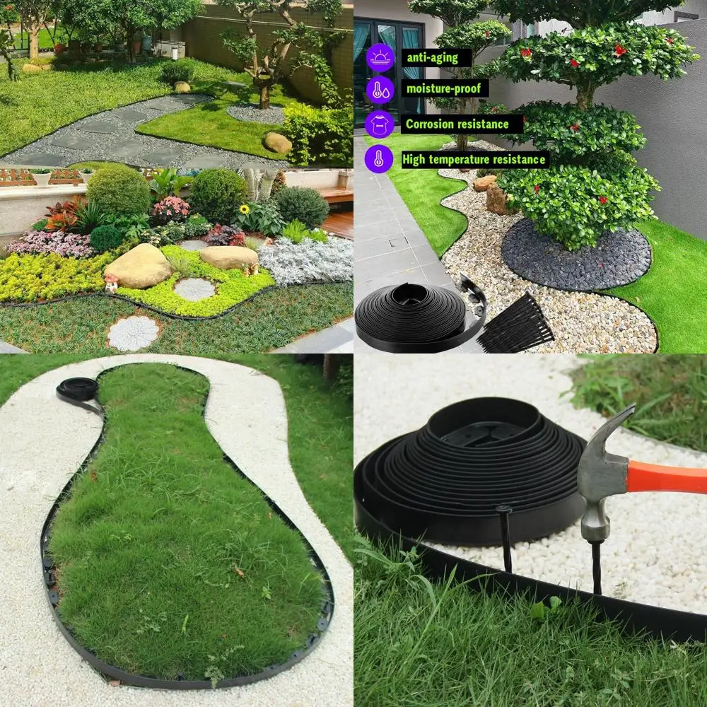 

4 Inch Tall Black Garden Edging, 80 Feet Long, with Spikes for Landscaping, Flower Beds, and Lawns