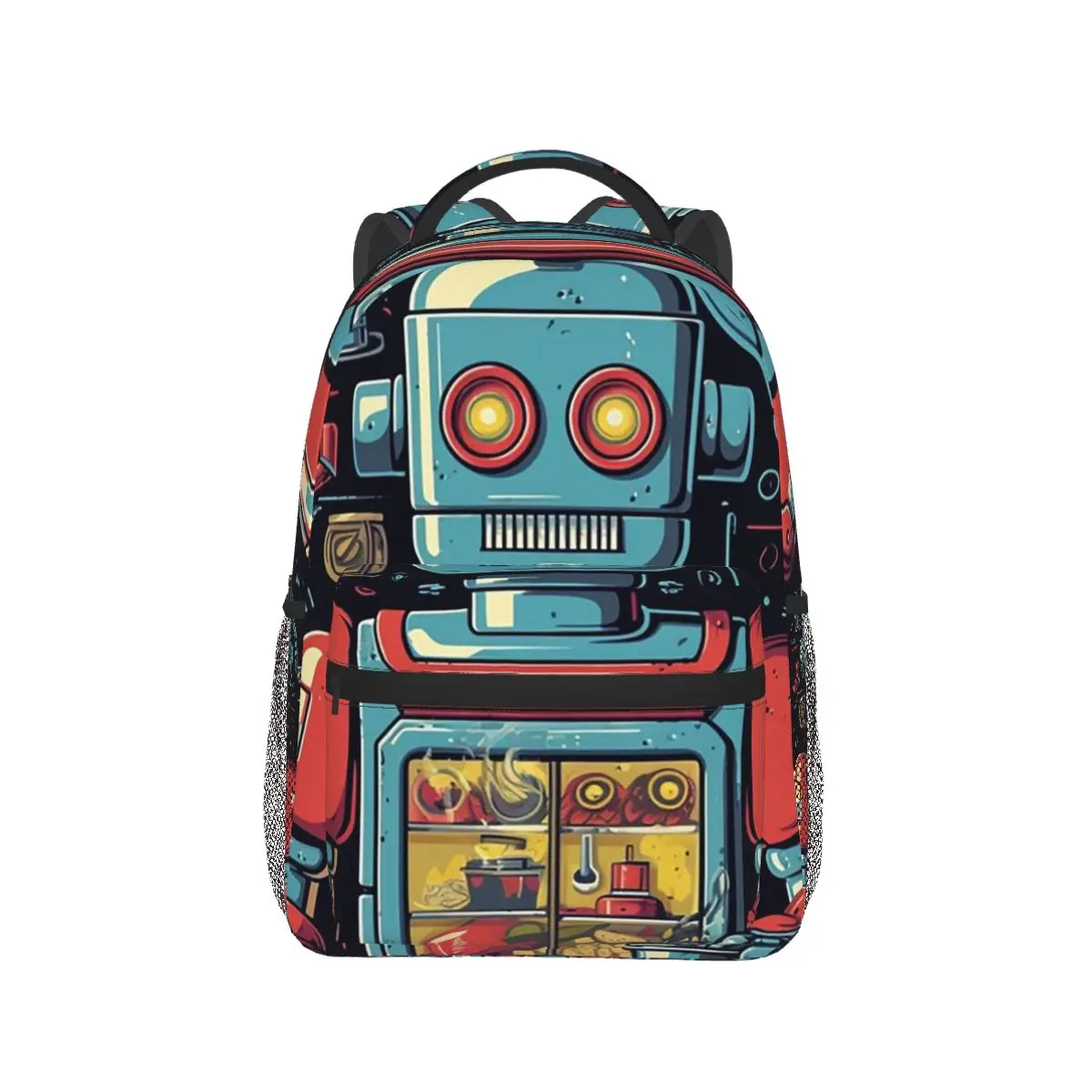 

Colorful Robot Holding Drink Backpack Hot Sale Daypack Large Capacity Children BookBag School Bag Shoulder Bags for Men Women