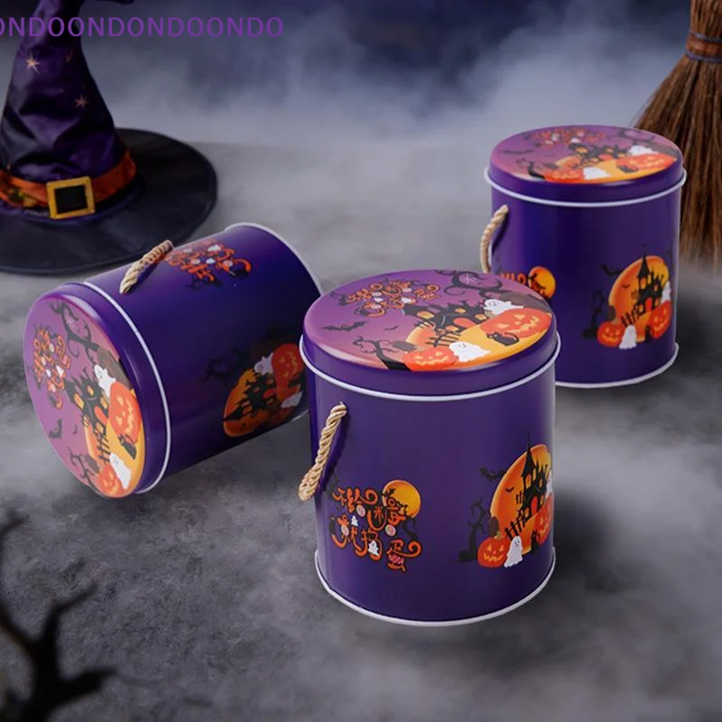 Odor-Free Halloween Tin Box with Handle Pumpkin Ghost Design Safe Candy Holder for Kids Halloween Party Favors