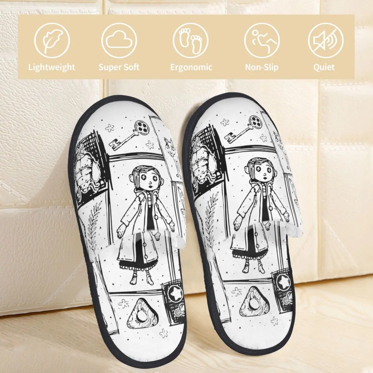 Coraline Dreaming Movie Winter Cotton House Slippers Living Room Soft Memory Foam Slippers Non-skid