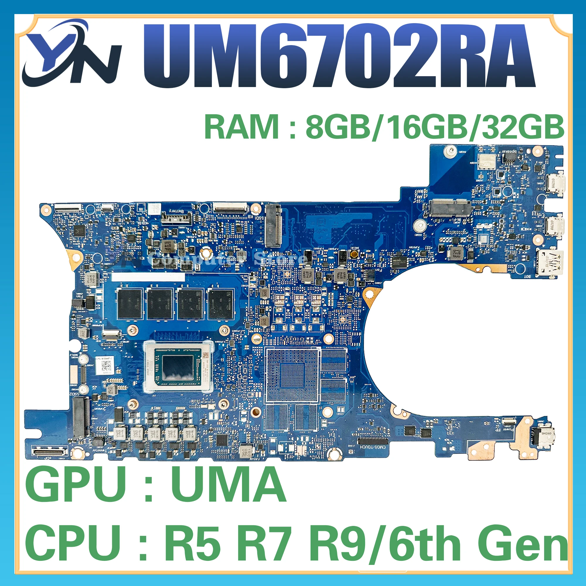 UM6702 Mainboard For ASUS UM6702RC UM6702RA UM6702R Laptop Motherboard R5-6600H R7-6800H R9-6900H RAM-8GB/16GB/32GB 100% Test OK