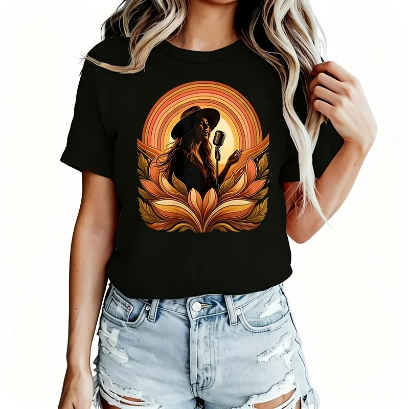 Country Music Singer Women's T-Shirt 100% Cotton Funny Graphic Short Sleeve Tee Novelty Shirt Casual Crew Neck Top S-5Xl