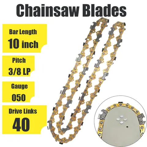 Chaîne de lames de tronçonneuse en or, pas de 10 pouces, 3/8 LP, calibre 050 pouces, 40 maillons d'entraînement, compatibles avec Greenworks Poulan Echo Ryobi et plus encore