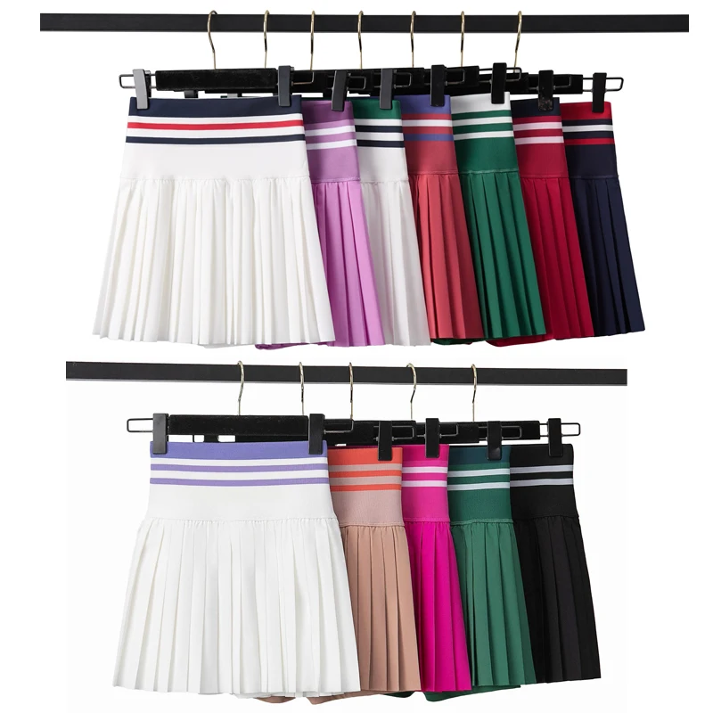 Women Pleated Tennis Skirt Summer Solid Color High Waist Yoga Running Skort 2 In 1 Pocket Gym Short Sportswear Workout Clothes