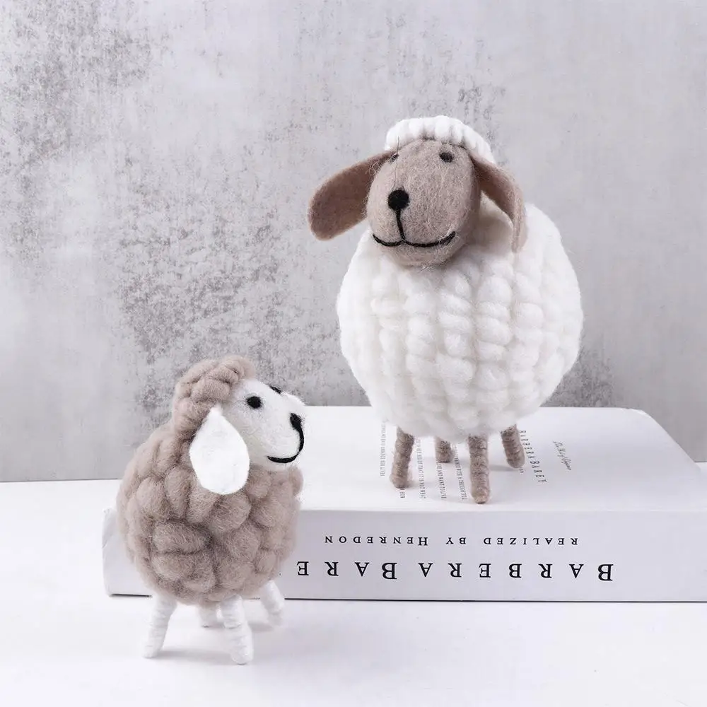 Lamb Festival Wool Felt Sheep Miniatures Kid Gift Birthday Mini Table Ornament Home Furnishings Desktop Decor Figurines