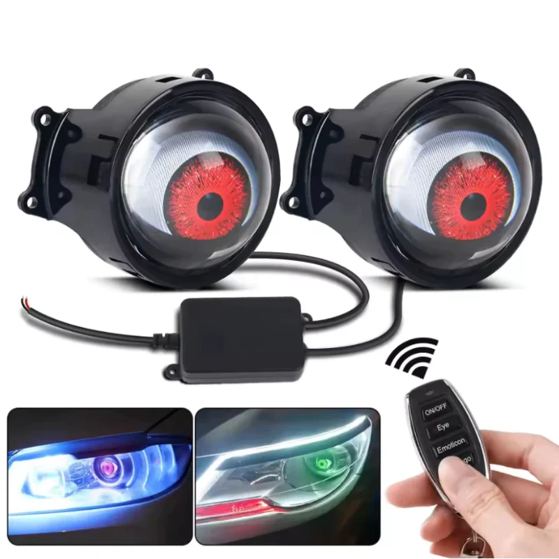 

Автомобильные линзы Devil Eyes, 12-36 В, динамическая фара Demon Red Eye в сборе с дистанционным управлением, аксессуары для авто модернизации