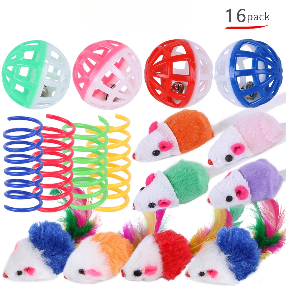 Cat Toys Set Feather Teaser Wand Toy Kitten Teaser Refills Mouse Shape Balls Shapes Playing Without The Stick