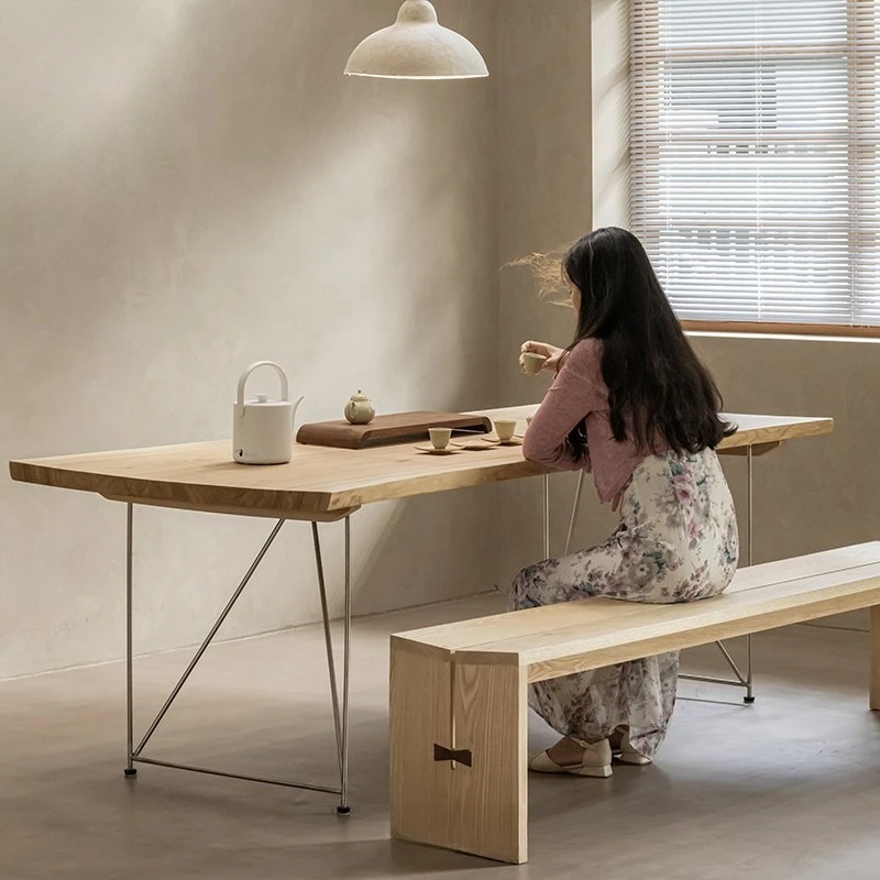 

Log large board table restaurant Simple solid wood dining table Home workbench Japanese-style wabi-**** tea space Tea table and