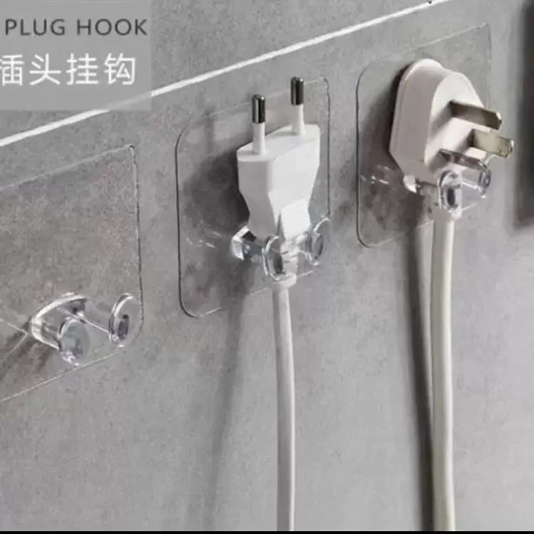 Transparent Plug Hook, Plastic No-Trace Strong Adhesive Bracket, Nail-Free Hanger